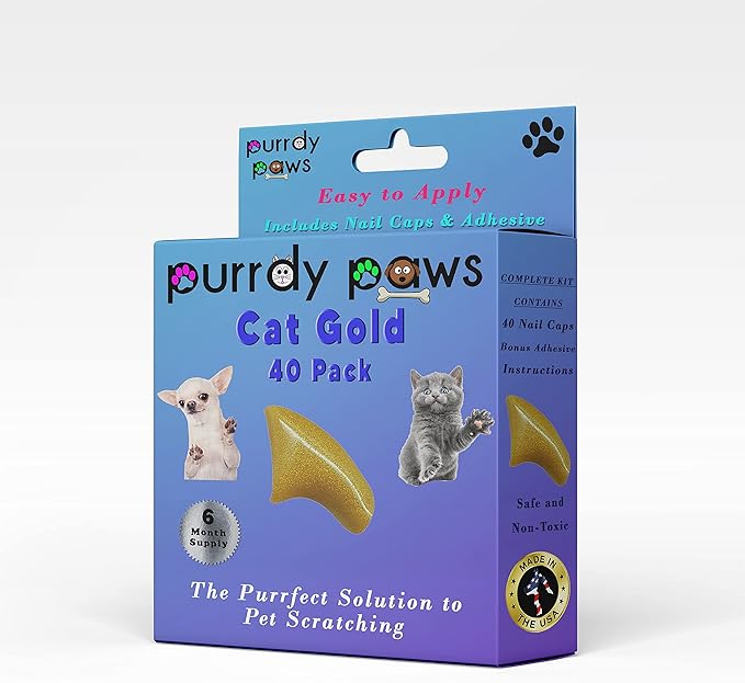 6 Month Supply Soft Nail Caps for Cats Metallic Gold Large - Extra Adhesives