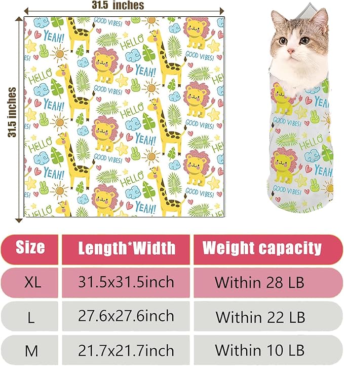 Cat Grooming Wrap, Cat Wrap for Cutting Nails, Self-Adherent Soft Cat Blanket to Wrap - Cat Burrito Wrap, Anti-Scratch, Anti-Escape, Cat Swaddle Wrap (Within 28lbs)