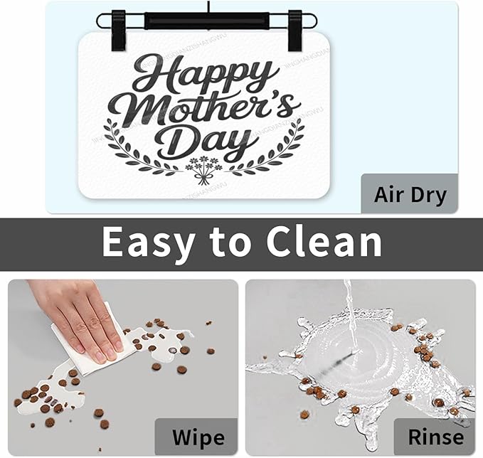 Pet Feeding Mats with Residue Collection Happy Mother's Day Floral Gift for Mom Dy Waterproof Dog Cat Bowl Mat 18X12In with Prevent Water Food Spills