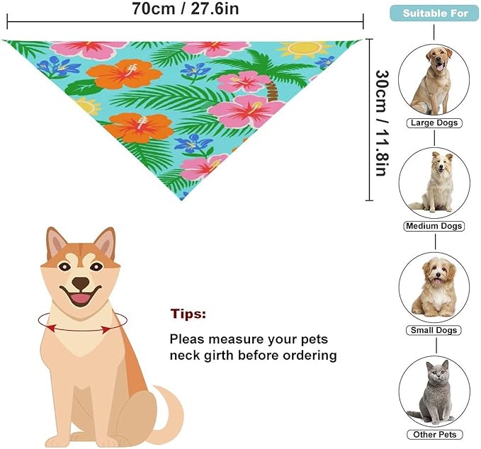Dog Bandana Spring Pet Scarf Adjustable Triangle Tropical Flower Print Printing Dog Bib Washable Polyester Puppy Bandana for Small Medium Large Dogs Cat Birthday Party Supplies