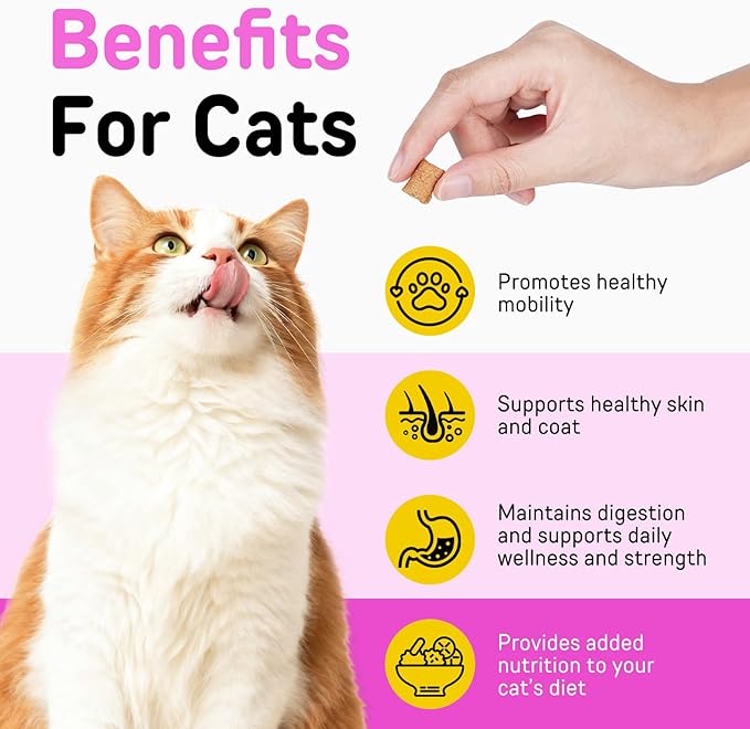 Cat Vitamins Chews, 15 in 1 Cat Multivitamin Treats for Health, Immune, Joint Support, Skin & Coat, & Digestion, Vitamins with Taurine, Omega-3s & Probiotics, Chicken (60 Day Supply)