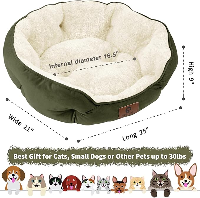 Asvin Medium Dog Bed for Medium Dogs, Large Cat Beds for Indoor Cats, Pet Bed for Puppy and Kitty, Extra Soft & Machine Washable with Anti-Slip & Water-Resistant Oxford Bottom, Green, 25 inches