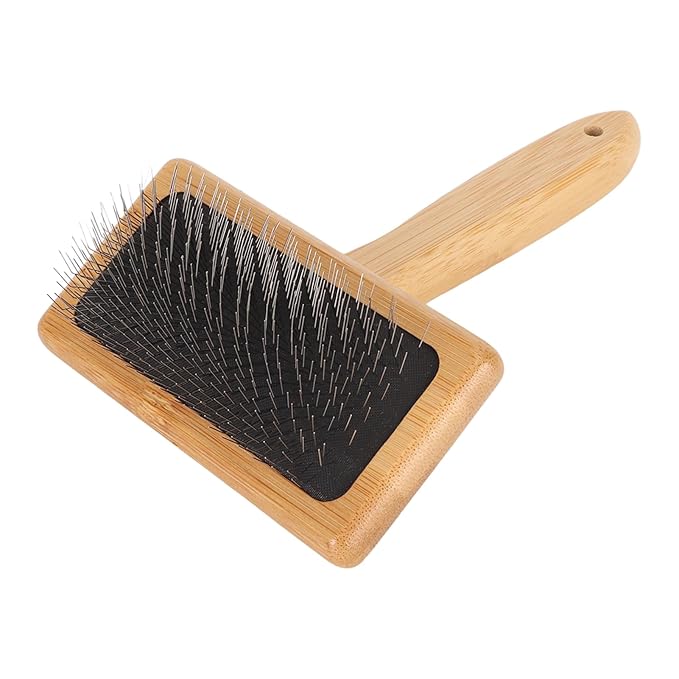 Macrame Slicker Pet Comb with Air Bag, Stainless Steel Teeth, Cushion Bamboo Handle Cleaning Pet Hair Brush, Pet Detangling flea Comb Tool for Dog Cat Safe Gentle Grooming