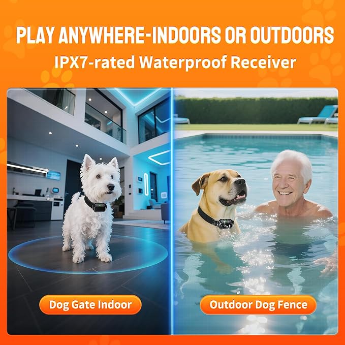 Wireless Dog Fence System, Indoor & Outdoor Use, 1 Acre High-Precision Radar Wireless Dog Fence, Real-time Monitoring, 9-26in Medium & Large Breeds, Not Limited by GPS Signal (for one Dog)