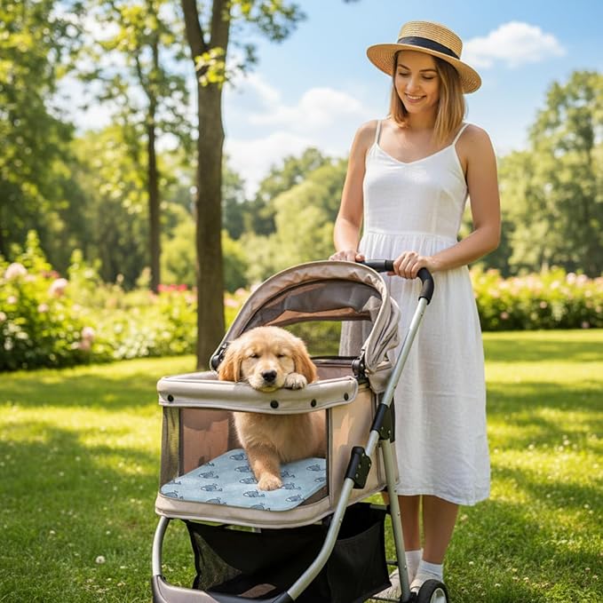 Nuanchu Dog Stroller Cooling Mat Waterproof Outdoor Pet Cooling Mat Washable Summer Cat Sleeping Blanket for Pet Stroller (11.81 x 19.69 Inches,Whale)
