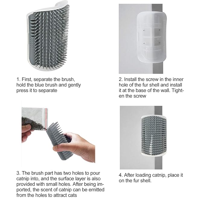 Cat Self Groomer Brush, Plastic Massage Comb with Soft 12.6x8.3cm - Easy Mount Wall Scratcher, Removes Loose Hair, Perfect for Cat Grooming and Play (Grey)