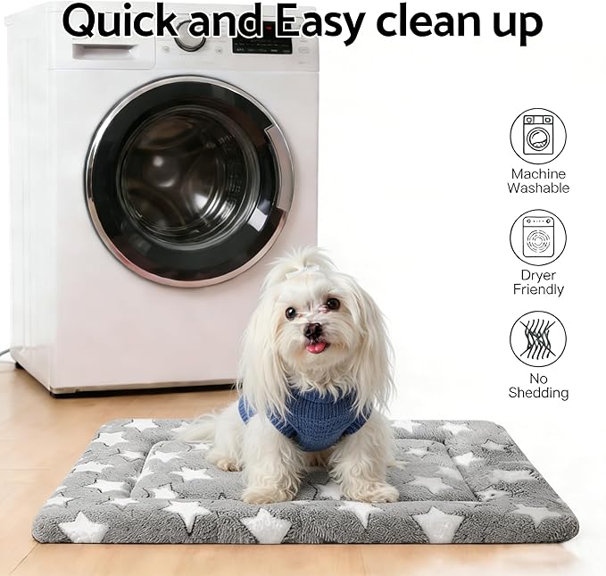 Dog Bed Mat, Reversible Dog Crate Pad - Comfortable Kennel Mat for Dogs & Cats, Machine Washable Dog Bed Suitable for Kennel, Cage or Home Travel(Gray Star, 24" L*18" W*1.5" Th)