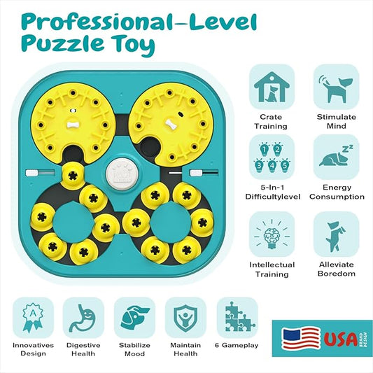 KADTC 5 Levels of Step-by-Step Challenge - 6 Ways to Play - U.S. Brand & Design - Extra-Large Size Beginner to Expert Dog Puzzle Toy for Smart Dogs Hard Puzzles Puppy Difficult Mental Stimulation Toys