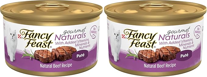 Fancy Feast Purina Pate Wet Cat Food Gourmet Naturals Beef Recipe with Added Vitamins,Minerals and Nutrients - 3 oz. Cans,(Pack of 24)