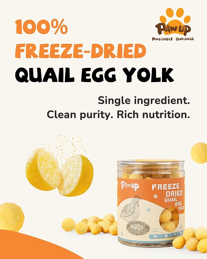 PAWUP Freeze Dried Cat & Dog Treats, Natural Quail Egg Yolk, Single Ingredient, High-Protein Pet Snacks for Skin & Coat Health, No Artificial Additives, 9.2 oz