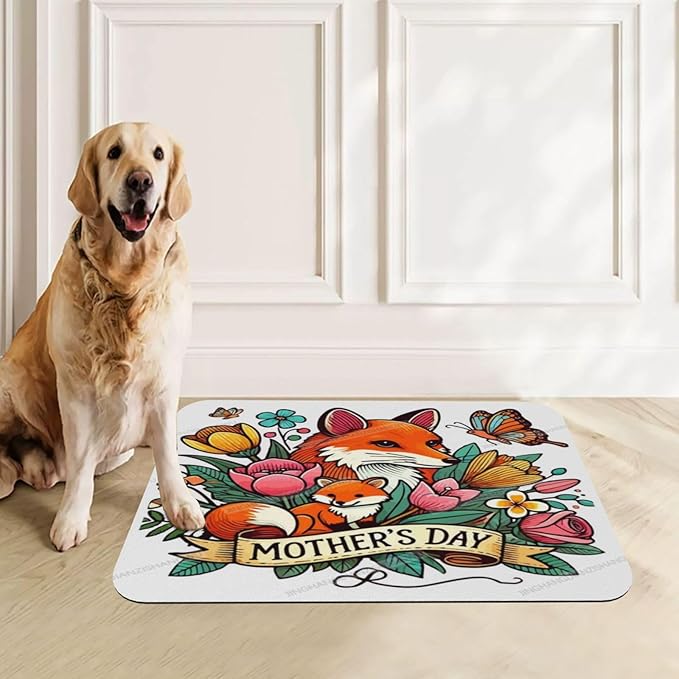 Dog Food Mats for Floors Happy Mother's Day Floral Gift for Mom Iu Absorbent Pet Cat Food Mat Quick Dry Dog Bowl Mats Water Pet Supplies 18X12In