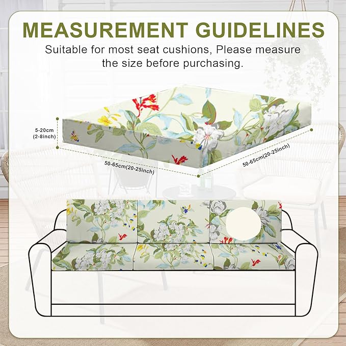 HANDONTIME 8Pcs Patio Cushion Covers Stretch Outdoor Couch Cover Replacement Cushions for Outdoor Furniture Waterproof Patio Furniture Cover for Pets Sofa Covers Washable (Spring Floral,Cover Only)