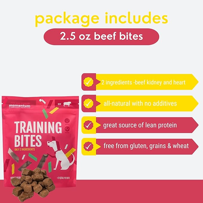 Momentum Carnivore Nutrition Freeze-Dried Beef Training Bites – Two Ingredients-Beef Kidney and Heart, Grain-Free, All-Natural Dog Treats –Made in USA – Perfect for Training & Rewards- 2.5 oz Bag