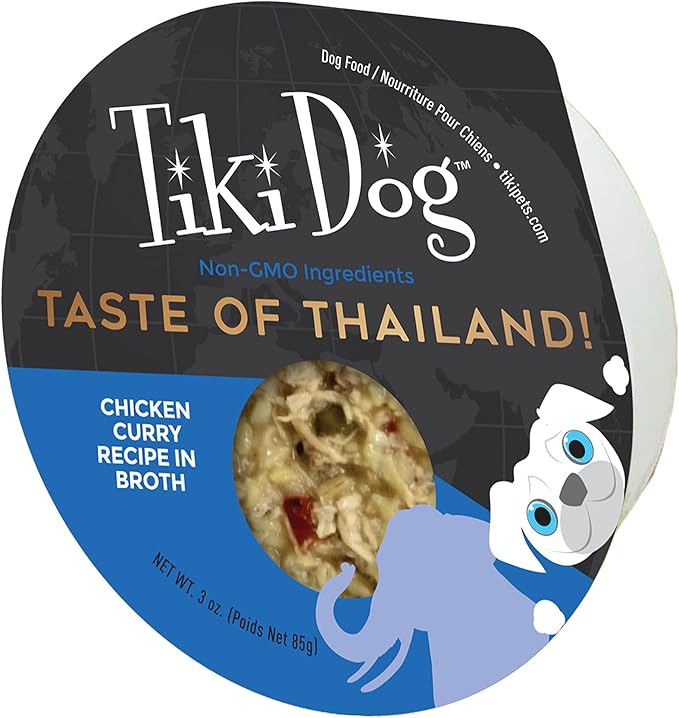Tiki Dog Taste of The World Whole Food, Thailand Chicken Curry Recipe in Broth, Culinary Inspired High Protein and Moisture Rich Superfoods Wet Dog Food, 3 Oz Cups, Pack of 4