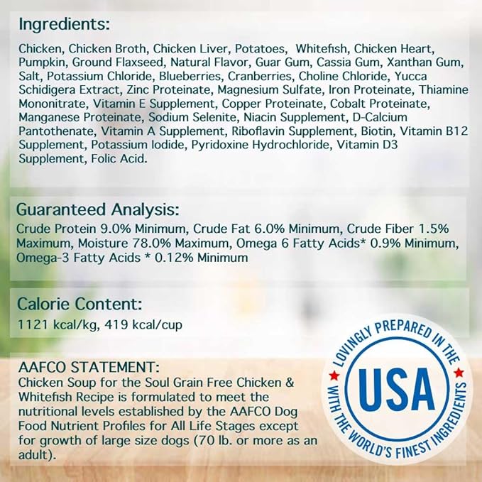 Chicken Soup for The Soul Pet Food Grain-Free Wet All Stages Dog Food, Chicken & Whitefish Pate, 13 Ounce Can (Pack of 12) Soy, Corn & Wheat Free, No Artificial Flavors or Preservatives