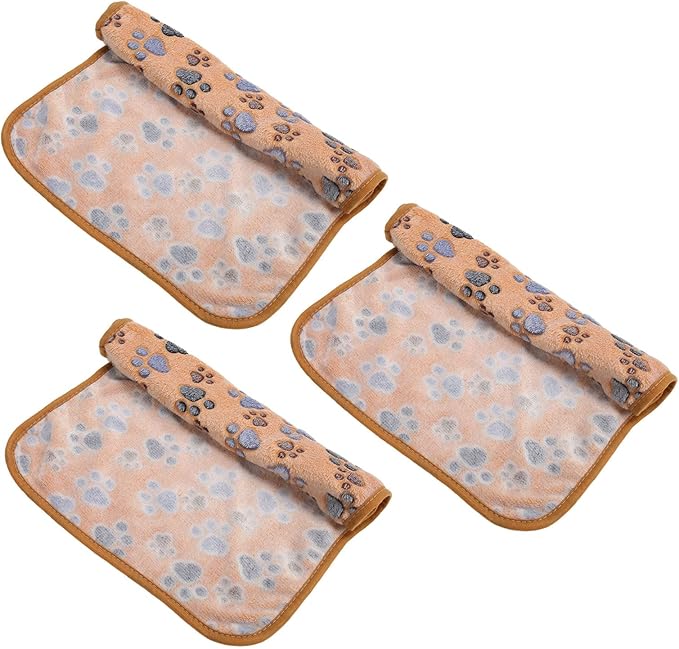 3Pcs Dog Paw Print Fleece Blanket, Pet Warm Sleep Mat, Coral Fleece Soft Dog Blanket with Cute Paw Design, Bite Resistant Pet Supplies for Dogs Cats Small Animals (L)