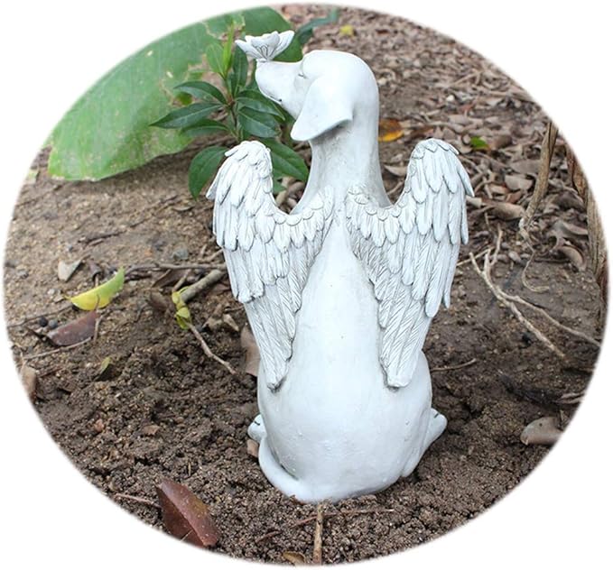 Angel Dog Memorial Statue, Dog Memorial Stones, 8 inch Garden Resin Sleeping Dog Ornament, Dog Passing Away Bereavement Gifts, Pet Loss Gift for Dog, Pets Grave Marker, Tribute Statue