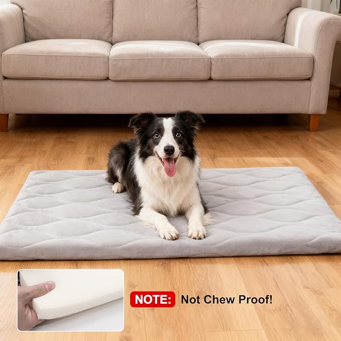 BEAUTYZOO Dog Crate Pad for Large Dogs, Washable & Detachable Kennel Mat, Anti-Slip Soft Fluffy Puppy Bed for Crate, Cage, and Car Travel, Cozy Sleeping Mattress, 42x28 Inches, Gray