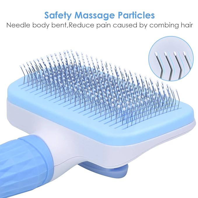 TIMINGILA Self Cleaning Slicker Brush for Dogs and Cats,Pet Grooming Tool,Removes Undercoat,Shedding Mats and Tangled Hair,Dander,Dirt, Massages particle,Improves Circulation (Blue)