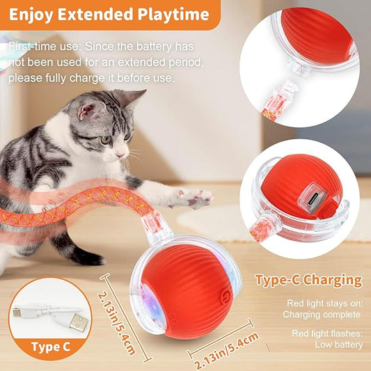 Interactive Cat Toys for Indoor Cats Smart Automatic Ball Rolling for Bored Kitten Pet Upgraded Speedy Moving Chase Dogs Toy Valentine's Day Gift Red Dragonfly