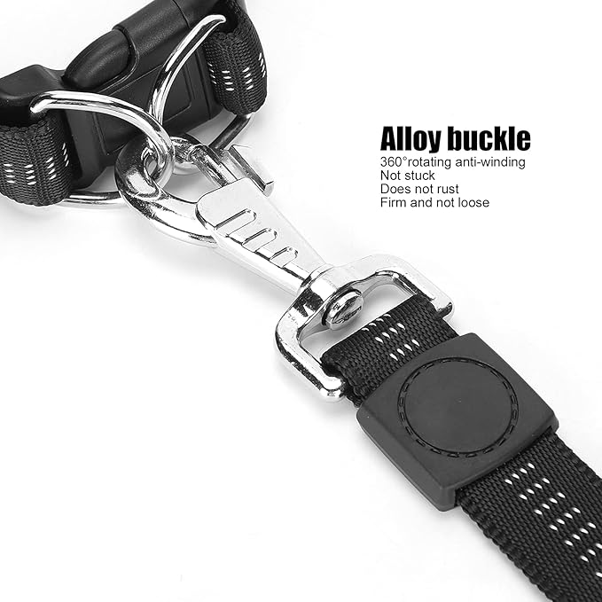 Heavy Duty Dog Leash Collar Set, Adjustable Nylon Leash with Soft PP Handle, Durable Rope Leash Collar for Small Medium Large Dogs, Pet Supply with Elastic Shock (Black)