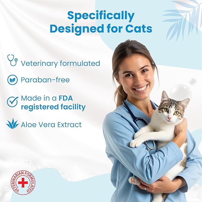 Bio PetActive Cat Shampoo with Natural Aloe Vera Extract | Kitten Itch Relief, Sensitive Skin & Coat Care, Deshedding & Moisturizing | Veterinary Formulated, Paraben Free, pH Balanced | 13.53 Fl Oz
