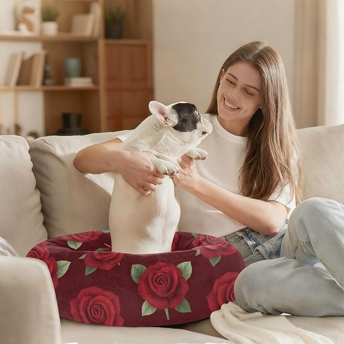 Pet Dog Bed Anti-Slip fluffier Orthopedic Dog Bed for Medium Size Pets Supplies Red Rose Seamless