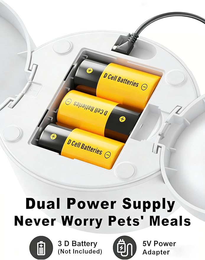 Automatic Cat Feeder, 2.4GHz WiFi Automatic Dog Food Dispenser, Fresh Protection, 4L Timer Feeder, Personalized Recording 10 Seconds, Easy to Clean, Stainless Steel Bowl (Double/White)