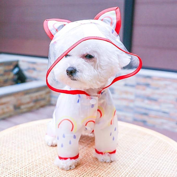 Waterproof Dog Raincoat,Full Coverage 4 Legs Dog Rain Jacket for Small Dogs,Pet Rain Coat with Hood,Reflective Strips&Leash Hole Outdoor Raincoat (Small（for Weight 3.3-5 lb）, Rainbow)