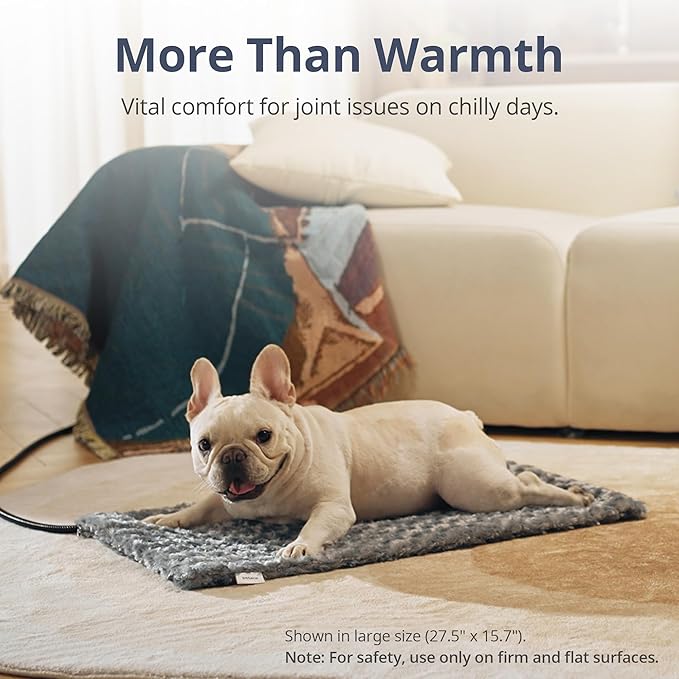 Adjustable Temperature Heated Cat Bed & Dog Heating Pad with Timer, Chew-Resistant Cord, Thick and Soft Cover, Indoor Pet Heating Pad, 29.5" x 17.7"