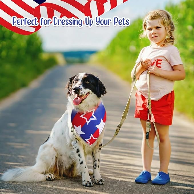 Kacctyen 300 Pcs 4th of July Dog Bandanas Bulk Patriotic Dog Adjustable Cute Washable Triangle Kerchief Scarf Bibs for Small to Medium Pet Seasonal Party Costume Accessories