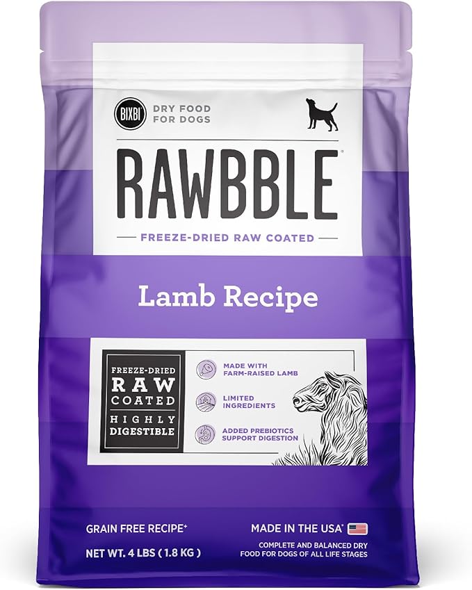 BIXBI Rawbble Freeze-Dried Raw Coated Dog Food, Lamb – Fresh Meat, No Meat Meals, Grain-Free – USA Made, 4 lbs