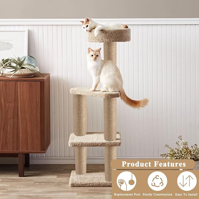 4 Pcs Cat Scratching Post Replacement, Natural Jute Pole Cat Tree Replacement Parts, Cat Scratch Pole with 8 M8 Screws and 1 Wrench for Indoor Kittens Tower (11.8 x 3.3 in)