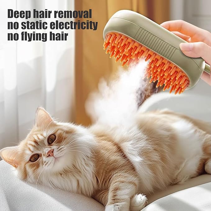 4 in 1 Cat Steam Brush for Shedding, Rechargeable Steam Brush for Cats and Dogs, Anti-Static Steam Pet Brushes, Massage, Cleaning, Shedding & Combing All In One (Orange+No-rinse Essence)