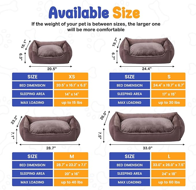 Makigued Rectangle Small Dog Bed with Removable Washable Cover Pet Bed with Bolster Sides Non-Slip Bottom Pet Sofa Waterproof Lining Durable Pet Cuddler, Dark Brown, 21x 16x 6.3 in