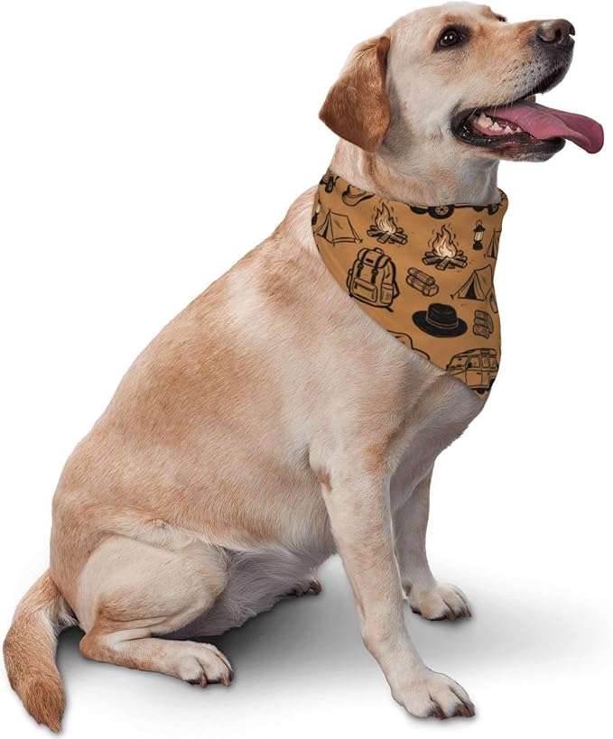 Happy Camper Summer Dog Bandana，Adorable Puppy Accessory for the avid Camper ，Pet Neckerchief for Pets Daily Wear Photo Prop Party Supplies,Funny Cute Dog Bandana (Brown-1)