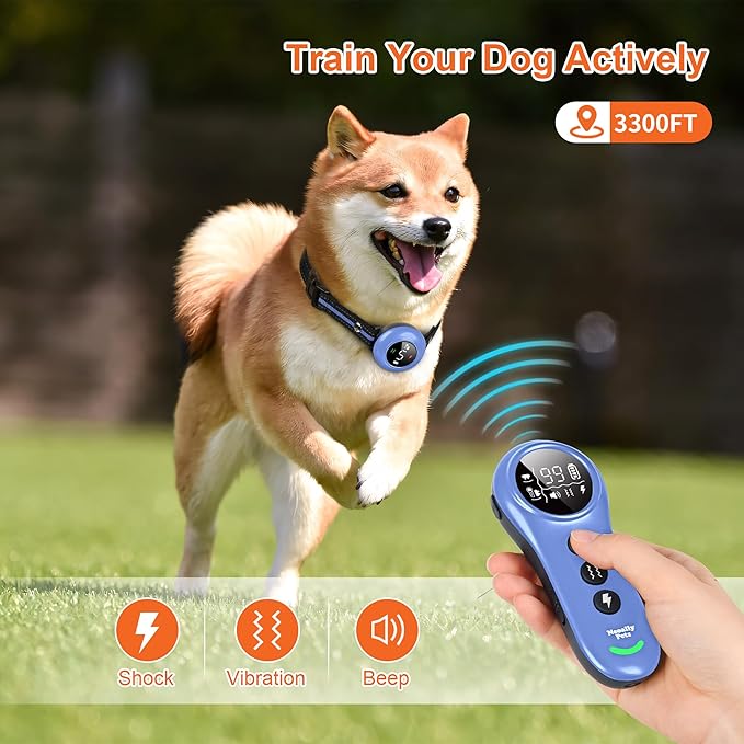 Neoally 2 in 1 Dog Training and Bark Control Collar: Smart Anti Barking Collar with and with No Remote for 5-150 lbs Small Medium Large Dogs. Rechargeable and Waterproof Receiver (Light Blue)