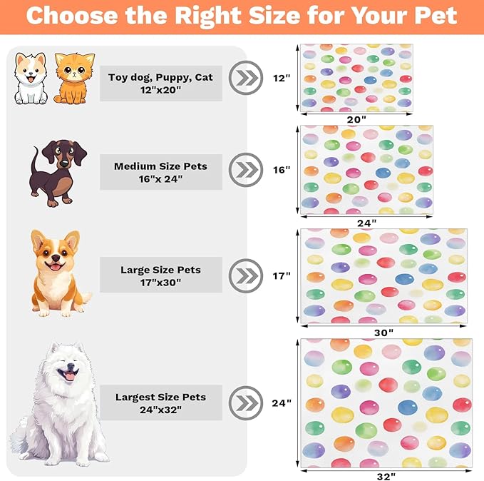 Polka Dot Dog Food Mat for Floors Absorbent Dog Bowl Mat for Food and Water Dispenser Quick Dry Cat Food Placemat Pet Supplies 24" x 32", Rainbow Circle