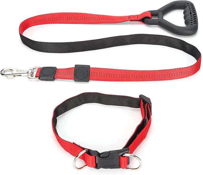 Heavy Duty Dog Leash Collar Set, Adjustable Nylon Leash with Soft PP Handle, Durable Rope Leash Collar for Small Medium Large Dogs, Pet Supply with Elastic Shock (Red)