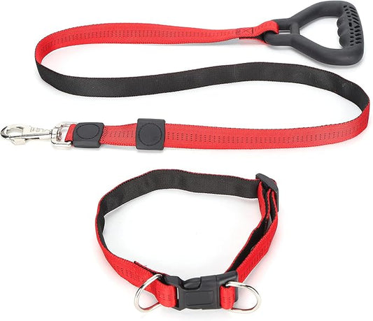 Heavy Duty Dog Leash Collar Set, Adjustable Nylon Leash with Soft PP Handle, Durable Rope Leash Collar for Small Medium Large Dogs, Pet Supply with Shock - Absorbing (Red)