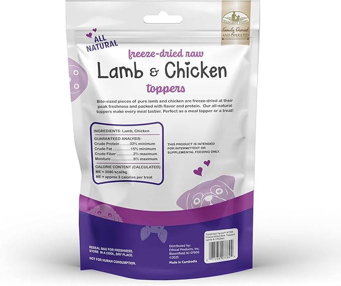 Fieldcrest Farms Lamb & Chicken Toppers – Freeze-Dried All-Natural Dog Food Topper or Treat, High Protein, Minimal Ingredients, Grain-Free, 12 oz.