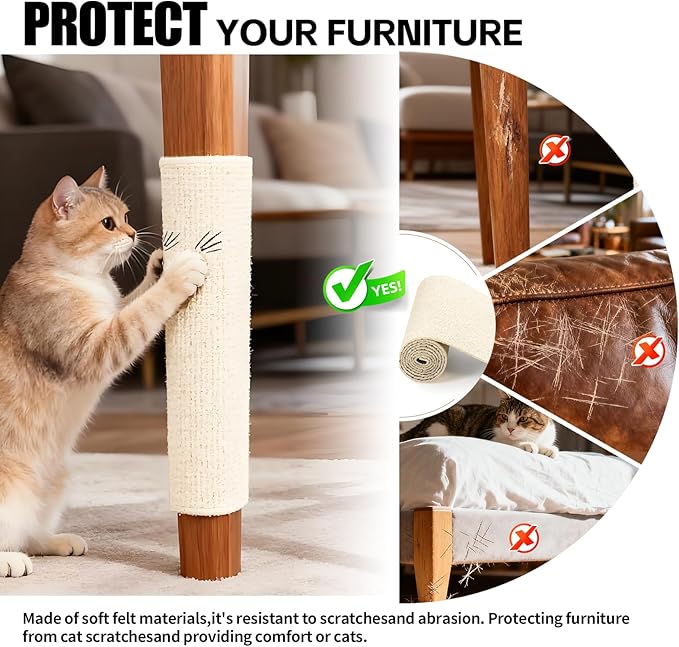 Cat Couch Protector - 79" Extra Long Scratch Guard Strip for Sofa Arms,Corners & Chair Legs,with Tape & Nails (Beige)
