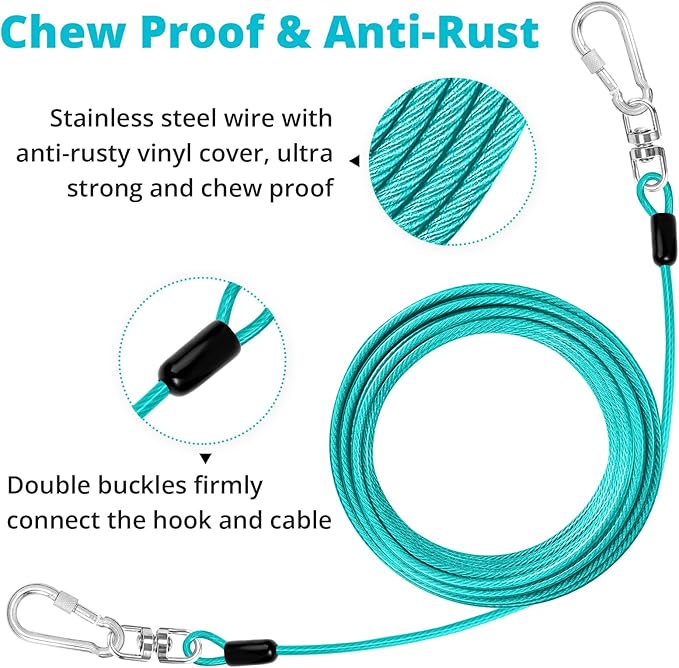 jenico Dog Tie Out Cable: 10 ft Dog Lead for Yard - Heavy Duty Chain Leash Outside for Small Large Dogs Up to 500 lbs - Outdoor Dog Runner Tether