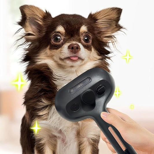 Pet Steam Brush - Ergonomic Deshedding Comb, Large Capacity Misting Hair Removal Steamer | Cat and Dog Grooming Tool with Self-Cleaning Feature, Massage Brush for Home, Shower, and Travel Use