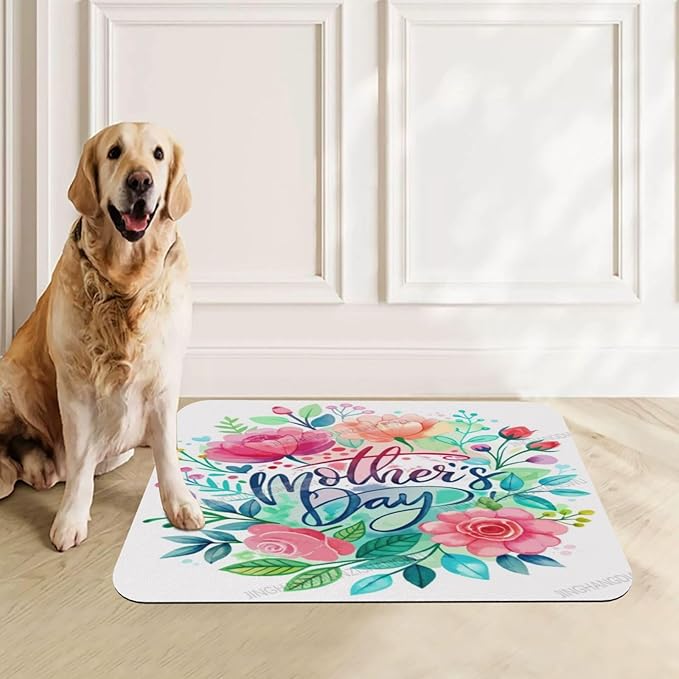 Pet Feeding Mat for Dogs Cats Happy Mother's Day Floral Gift for Mom Bj Absorbent Dog Food Mat Non-Slip Waterproof Placemat Quick Dry Pet Supplies Bowl Mats