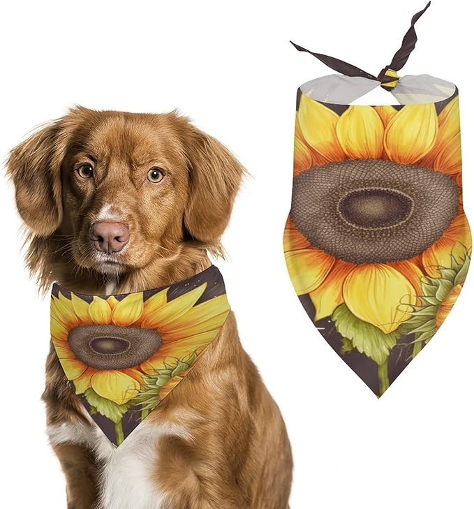 Dog Bandana Spring Pet Scarf Adjustable Triangle You are My Sunshine Sunflower Printing Dog Bib Washable Polyester Puppy Bandana for Small Medium Large Dogs Cat Birthday Party Supplies