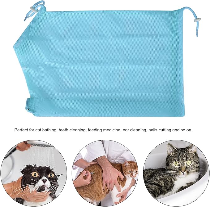 Cat Grooming Bathing Mesh Bag Premium Control Restraint Essential Tool for Cat Lovers (Sky Blue)