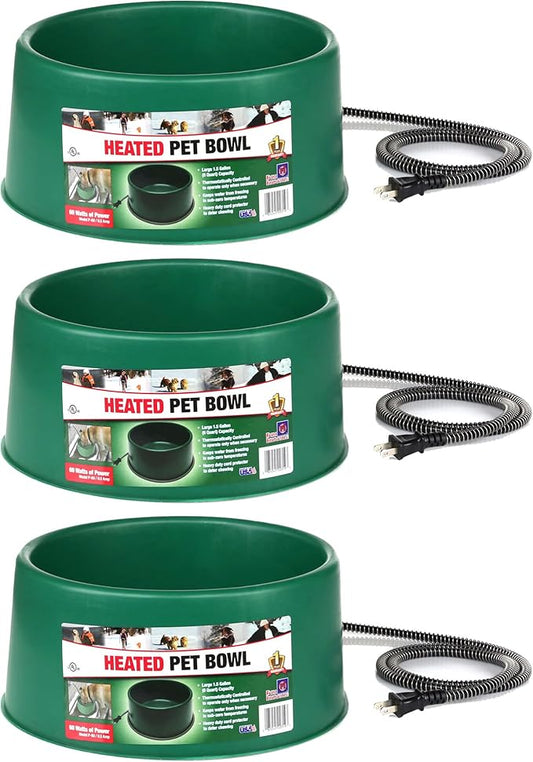 Farm Innovators P-60 1.5 Gallon 60 Watt Heated Pet Water Bowl, Thermostatic Control & Anti Chew Cord, Green (3 Pack)