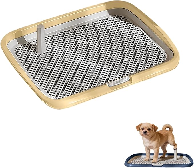 Dog Potty Tray with Guide Pillar, Indoor Pet Pee Pad Holder Duty, Removable Washable Puppy Training Toilet for Housebreaking Supplies Small Medium Dogs (Yellow-M)