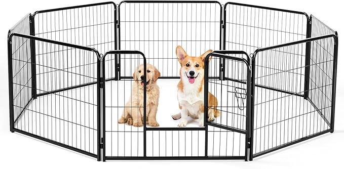 DUMOS Dog Playpen Indoor, Metal 24 Inch 8 Panels Foldable Pet Fence with Door, Outdoor Small Medium Large Dog Puppy Portable Exercise Play Pen for RV Camping, Trips, Play Yard